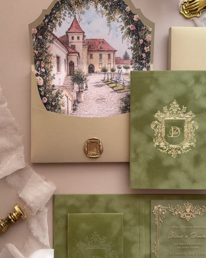 Heraldic Chic Moss Invitations